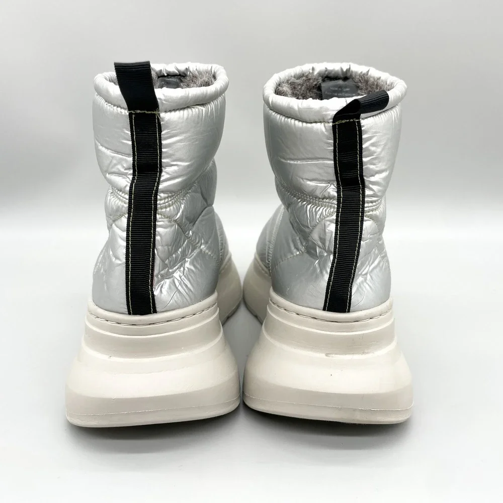 Free People Womens 40 Snow To Surf Quilted Puffer Boot Silver Platform Space Age